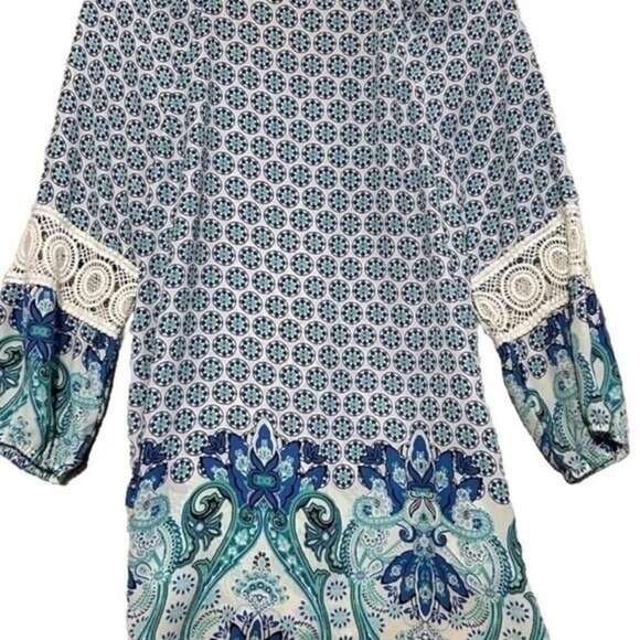 Cato Boho Tunic Top Crochet Sleeve Paisley Print Blouse Bohemian Style - Picture 5 of 8